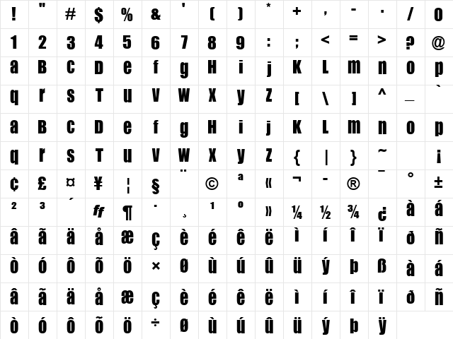 Flip Flop Royal Regular  glyph index