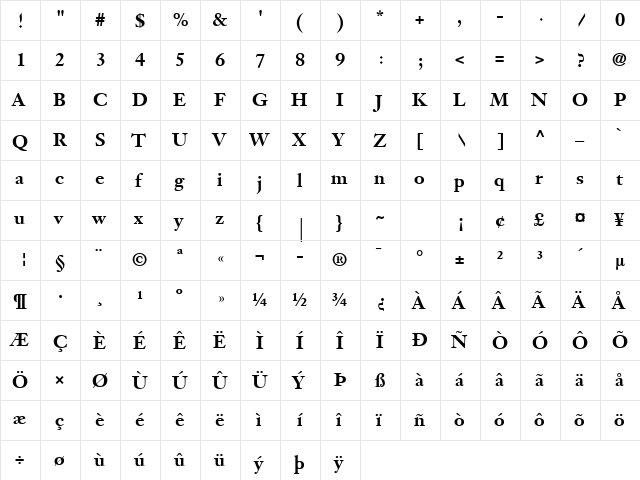 Hassan LT Bold  glyph index