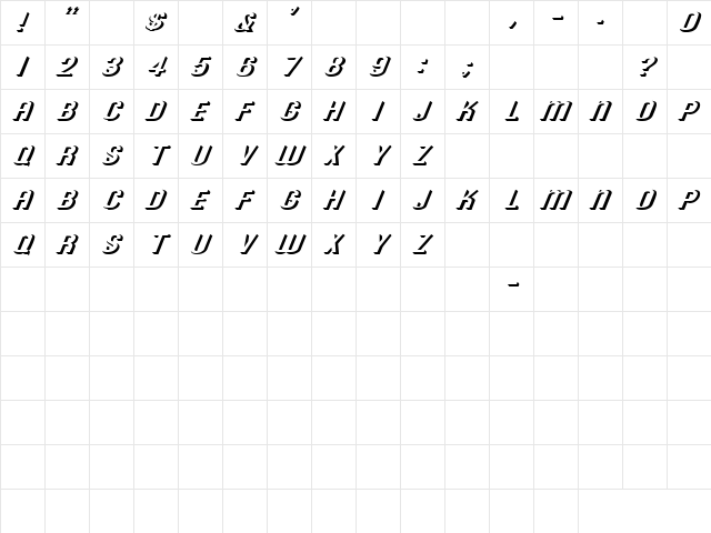 Shadow 2 Italic  glyph index