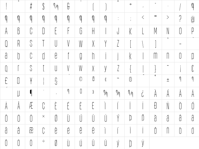 Obcecada Sans Regular  glyph index