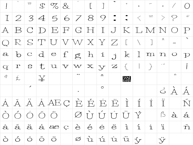 Merrill Regular  glyph index