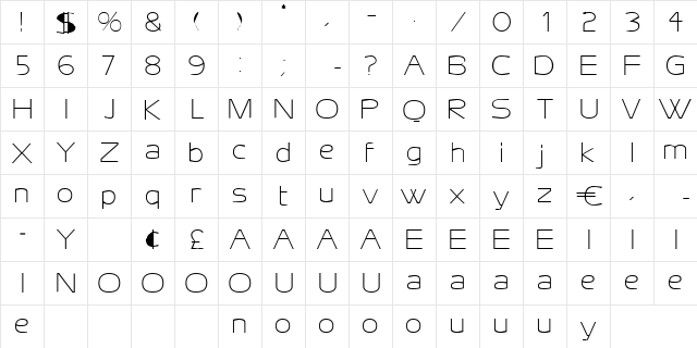 Undine Regular  glyph index