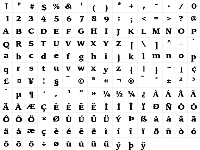 ITC Leawood Black  glyph index