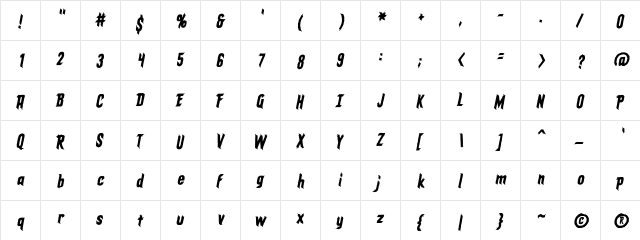 ElderGods BB Italic  glyph index