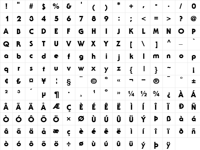 UbiqGothicUltraSSi Regular  glyph index