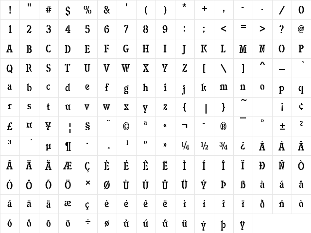 ItaliaSteDMedCon Regular  glyph index
