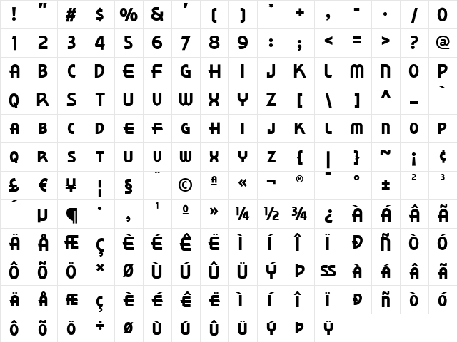 Korner Deli NF Regular  glyph index