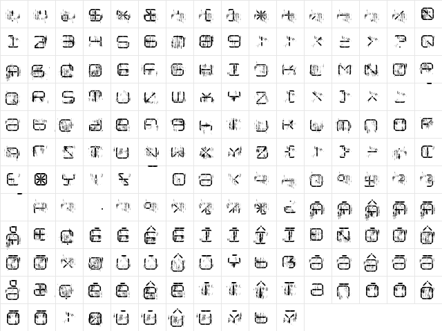 R-2014 Eroded Regular  glyph index