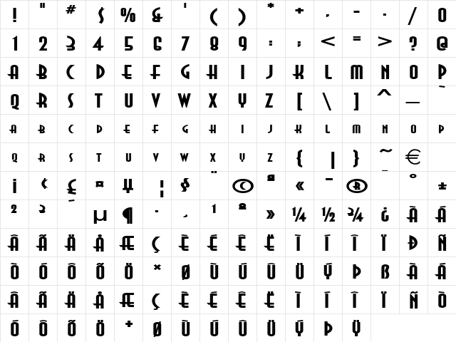 AsiaExtended Bold  glyph index