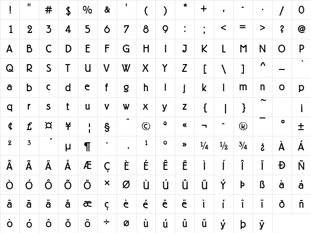 BerlinerGroDLig Regular  glyph index