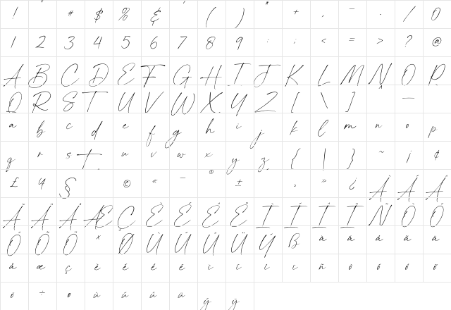 the artisan Regular  glyph index