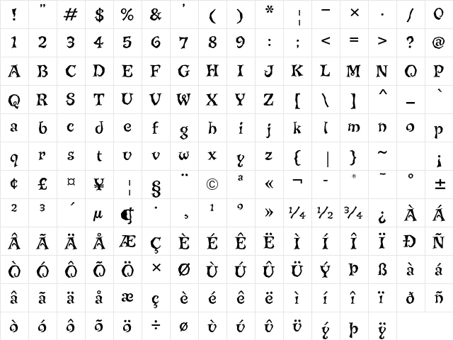 Jiggery Pokery ITC Std Regular  glyph index