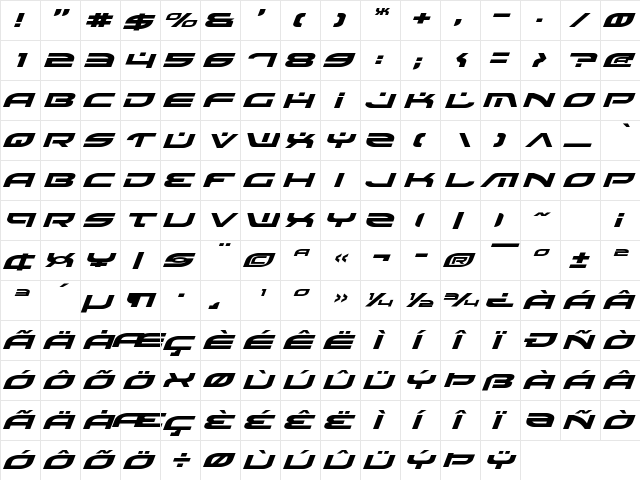 Battlefield Expanded Italic Expanded Italic  glyph index