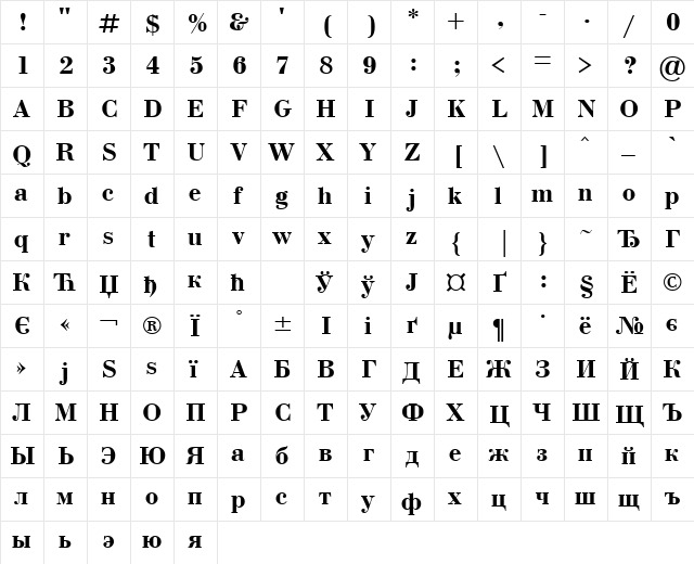 Bodoni Bold Cyrillic@  glyph index