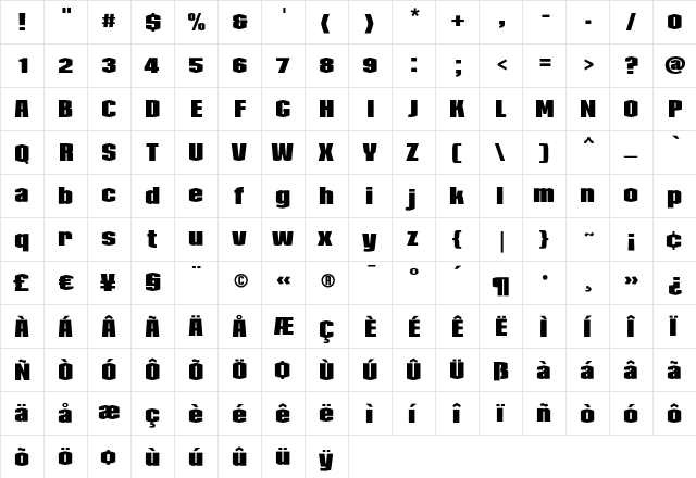 Collos Black  glyph index