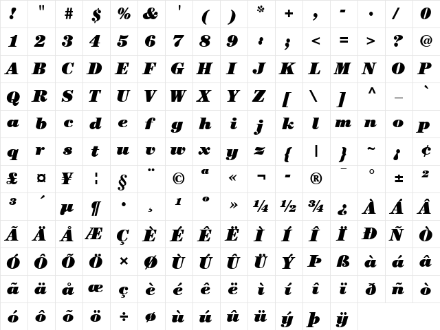 ITCCentury LT Ultra Italic  glyph index
