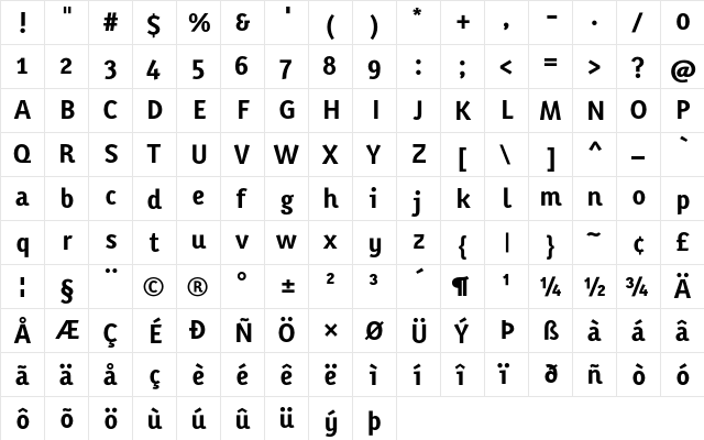 Karbid Bold  glyph index