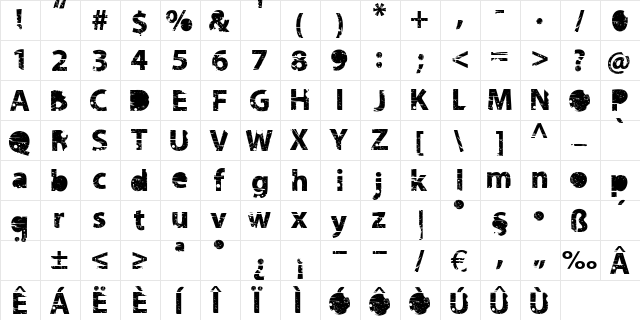 tramyad Semi-expanded Bold  glyph index