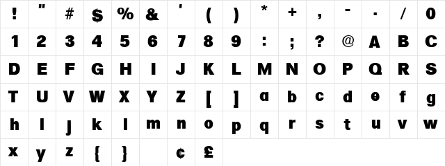 Salina Display SSi Regular  glyph index