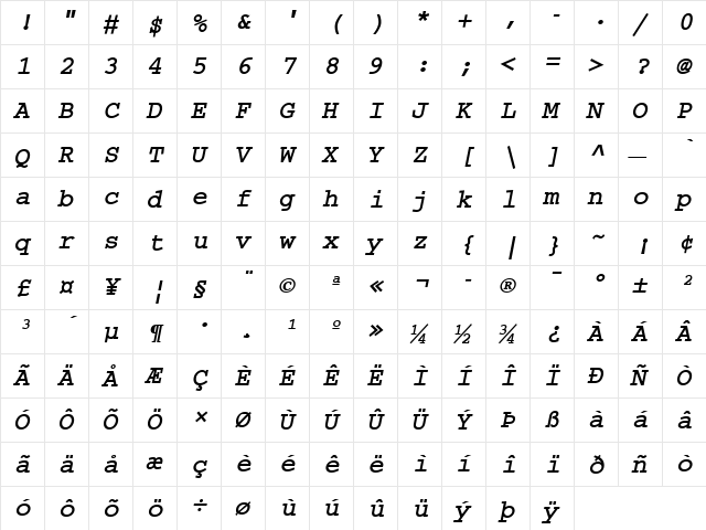 Ethiopic WashRa SemiBold Slant SemiBold  glyph index