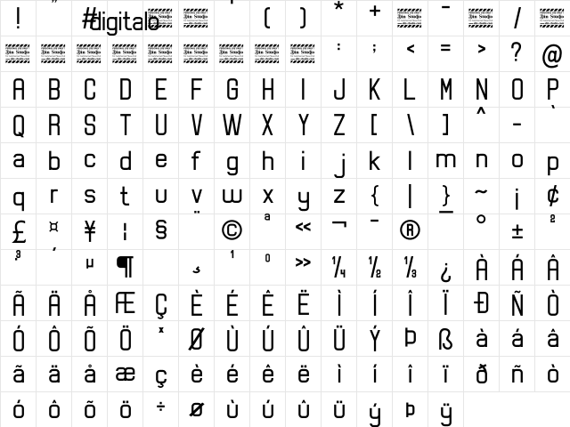 Digitalo Personal Use Regular  glyph index