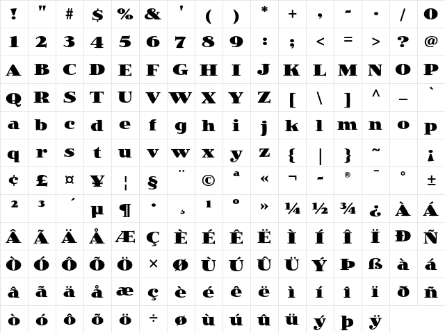 Jimbo Std Black  glyph index