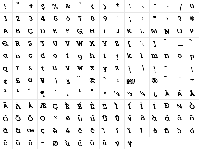 LaplandLefty Bold  glyph index