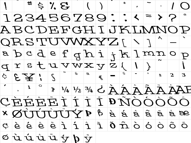 Celtic Regular  glyph index