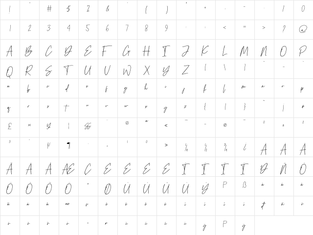 Ink Scale Regular  glyph index