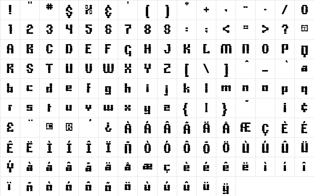 Boxonoxo Regular  glyph index
