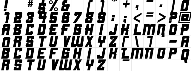Clean Sports Regular  glyph index