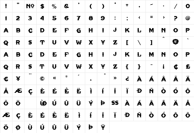 LHF Tonic BETA Regular  glyph index