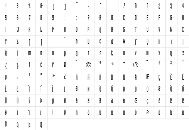 Industria LT InlineA Regular  glyph index