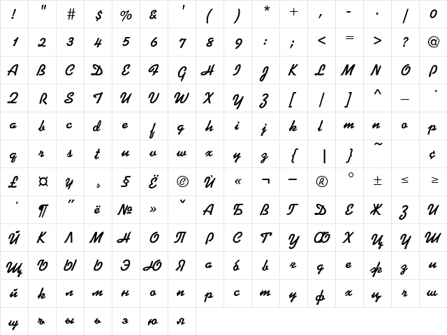 Kaliakra Regular  glyph index