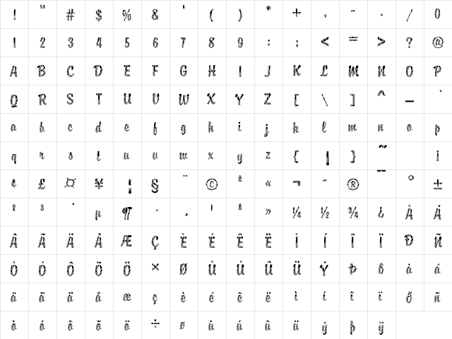 Brody35 Becker Regular  glyph index