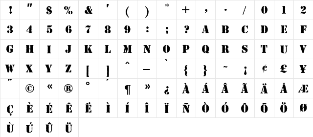 Stencil Antique MN Regular  glyph index
