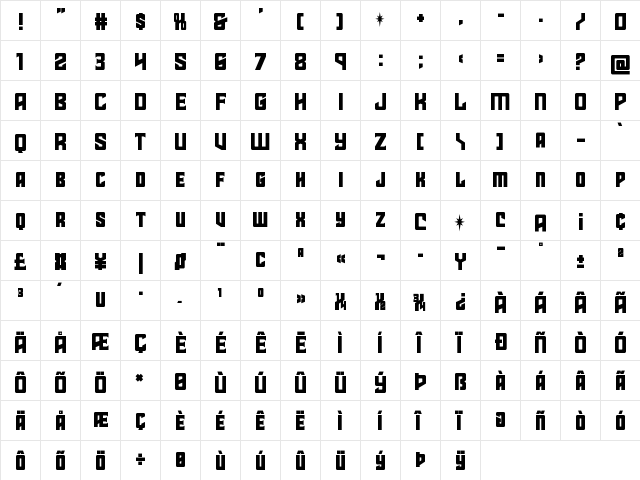 Star Guard Drop-Case Regular  glyph index