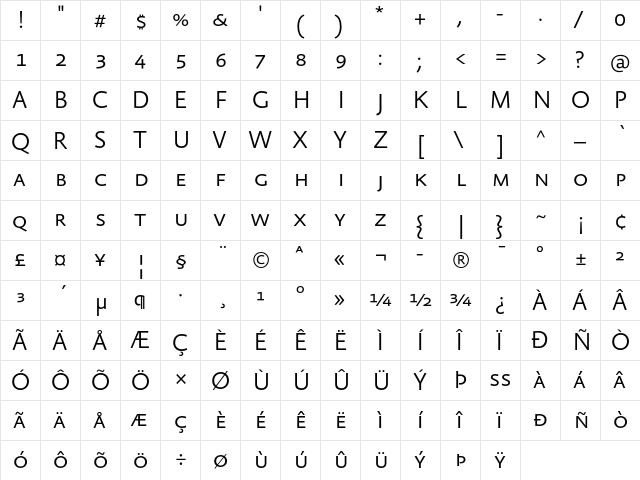 AbsaraSansTF-LightSC Regular  glyph index
