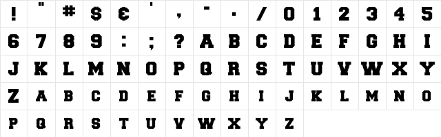 CollegiateBlackFLF Regular  glyph index