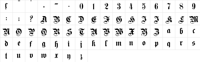 PlainGermanica Regular  glyph index