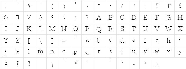 Tarif Arabic Extralight  glyph index