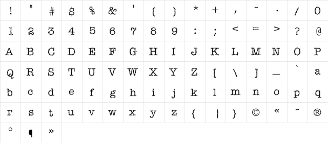 MisticaC Regular  glyph index
