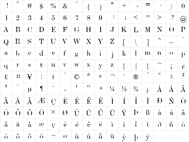 Pitabek Regular  glyph index