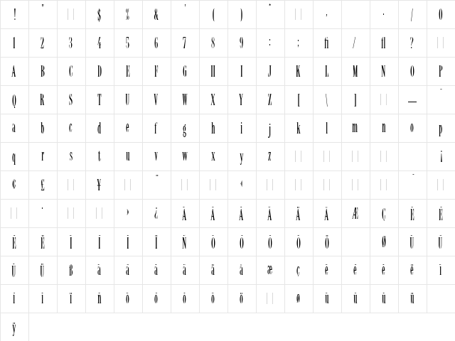 Latino Elongated LET Plain  glyph index