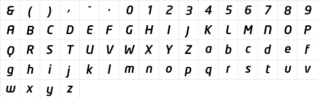 NeoTech Medium Italic  glyph index