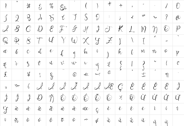 Ochre Script Regular  glyph index