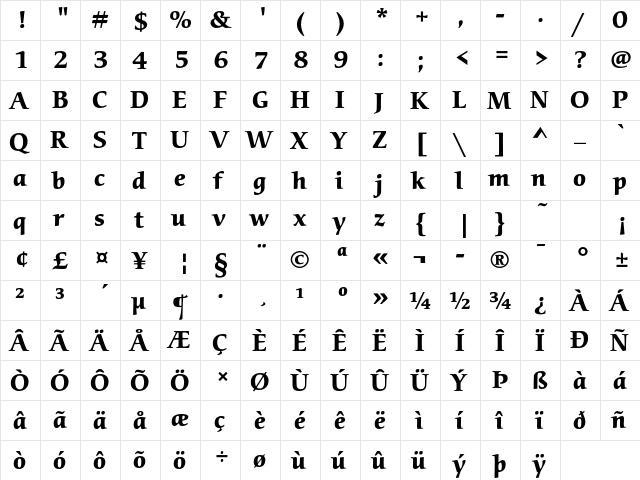 ITC Cerigo Std Bold  glyph index