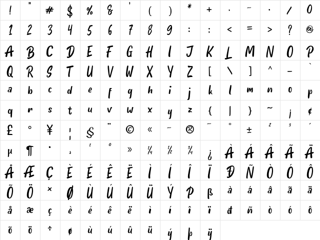 Hello Teman Regular  glyph index