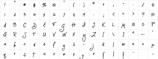 TXT Monique Regular  glyph index