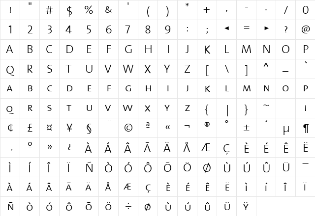 TheSansLight-Caps Regular  glyph index